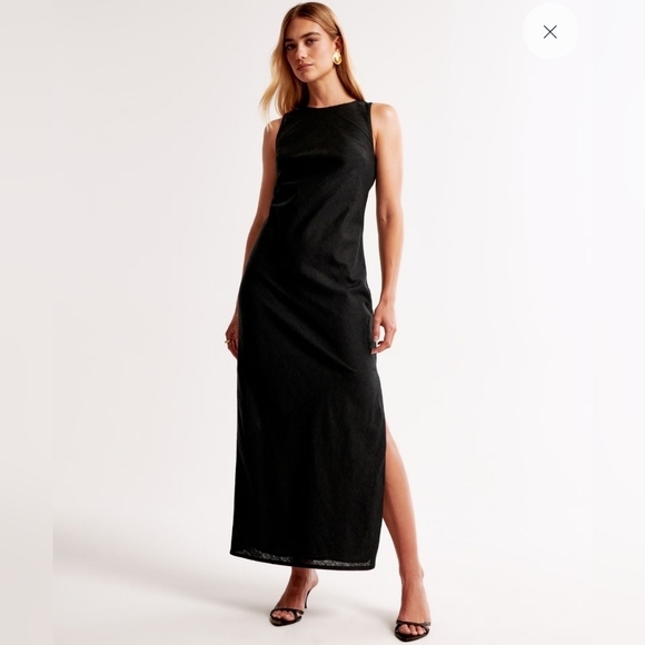 Abercrombie & Fitch Dresses & Skirts - Abercrombie & Fitch Black Linen Blend High Neck Maxi Dress